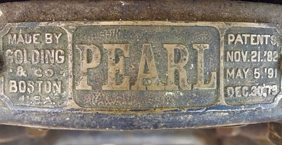 Golding Pearl press nameplate
